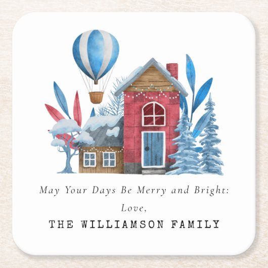 VINTAGE WASSERKRISTMAS PERSONALISIERTE FAMILIE RECHTECKIGER PAPPUNTERSETZER (Vorderseite)