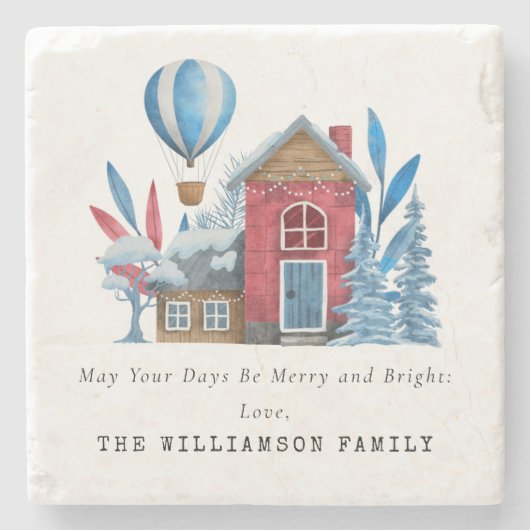 VINTAGE WASSERKRISTMAS PERSONALISIERTE FAMILIE STEINUNTERSETZER (Vorderseite)