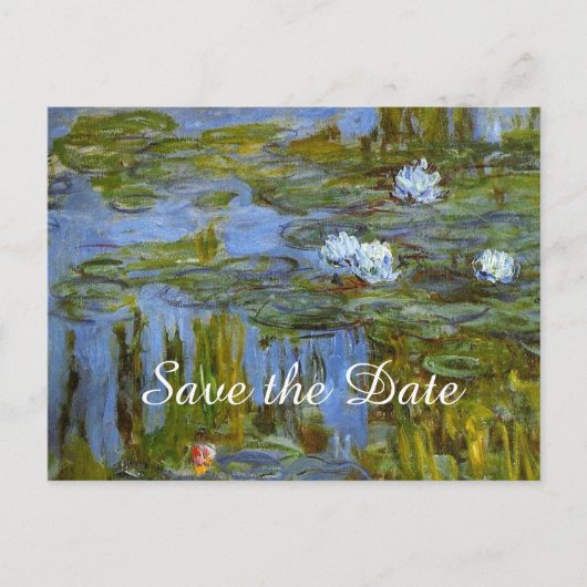 Vintage Wasserlilie Save the Date, Claude Monet Ankündigungspostkarte (Vorderseite)