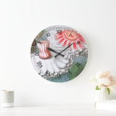 Vintage Wasserlilien Blume im Garten Große Wanduhr (Zuhause)