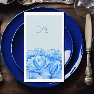 Vintage Wasserlilien - mit Monogramm blau Serviette
