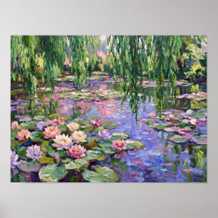Vintage-Wasserlilien-Teich-Gemälde Poster