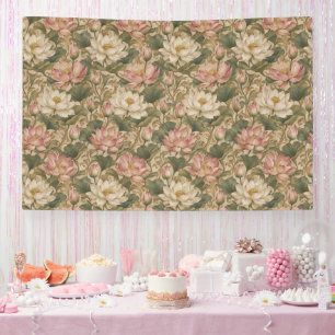 Vintage Wasserlotus Botanisches Blumenmuster Banner