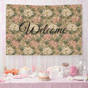 Vintage Wasserlotus Botanisches Blumenmuster Banner