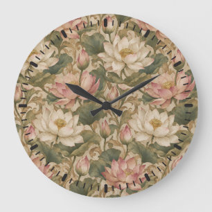 Vintage Wasserlotus Botanisches Blumenmuster Große Wanduhr
