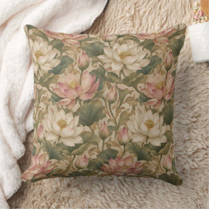 Vintage Wasserlotus Botanisches Blumenmuster Kissen