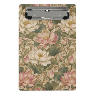 Vintage Wasserlotus Botanisches Blumenmuster Mini Klemmbrett
