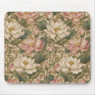 Vintage Wasserlotus Botanisches Blumenmuster Mousepad