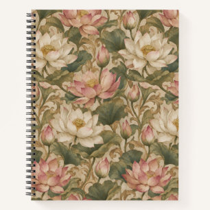 Vintage Wasserlotus Botanisches Blumenmuster Notizblock