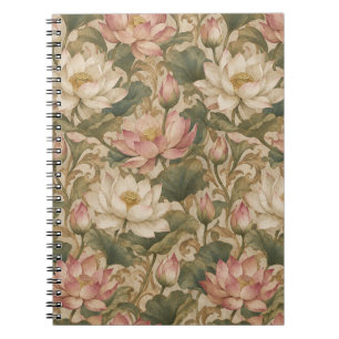 Vintage Wasserlotus Botanisches Blumenmuster Notizblock