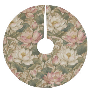 Vintage Wasserlotus Botanisches Blumenmuster Polyester Weihnachtsbaumdecke