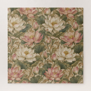 Vintage Wasserlotus Botanisches Blumenmuster Puzzle