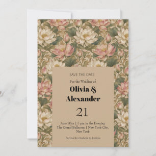 Vintage Wasserlotus Botanisches Blumenmuster Save The Date