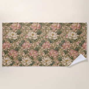 Vintage Wasserlotus Botanisches Blumenmuster Strandtuch