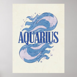 Vintage Wassermann-Sternzeichen mit abstrakten Wel Poster