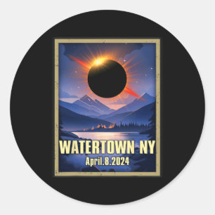 Vintage Wasserstadt Ny Total Solar Eclipse 2024 Runder Aufkleber