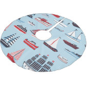 Vintage Wassertransport-Doodle-Muster Polyester Weihnachtsbaumdecke (Schrägansicht)
