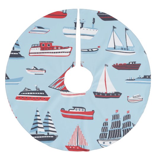 Vintage Wassertransport-Doodle-Muster Polyester Weihnachtsbaumdecke (Vorderseite)