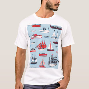 Vintage Wassertransport-Doodle-Muster T-Shirt