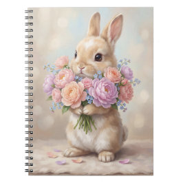 Vintage Watercolor Bunny with Floral Bouquet Noteb Notizblock