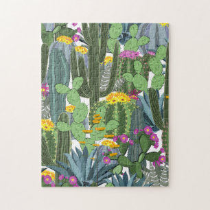 Vintage Watercolor Cactus and Cacti Flowers Puzzle