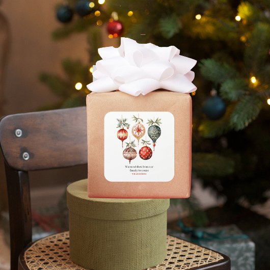 Vintage Watercolor Christmas Ornaments Quadratischer Aufkleber