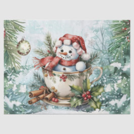 Vintage Watercolor Decoupage Christmas Snowman Seidenpapier