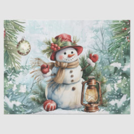 Vintage Watercolor Decoupage Christmas Snowman Seidenpapier