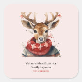 Vintage Watercolor Deer &. Merry Christmas Quadratischer Aufkleber (Vorderseite)