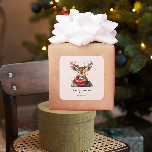 Vintage Watercolor Deer &. Merry Christmas Quadratischer Aufkleber