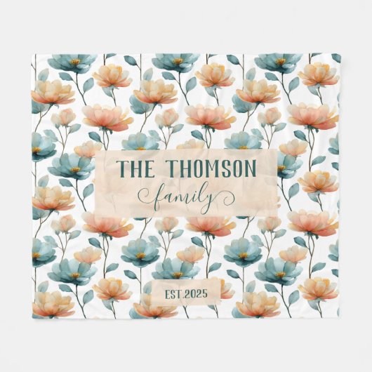 Vintage Watercolor Floral Family Heritage Fleecedecke (Vorderseite (Horizontal))