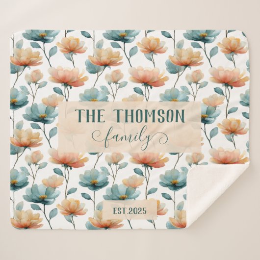 Vintage Watercolor Floral Family Heritage Sherpadecke (Vorderseite (Horizontal))