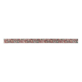 Vintage Watercolor Florals Winter Meadow (Red) Satinband