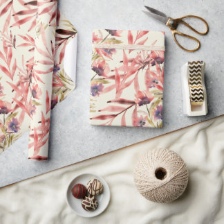 Vintage Watercolor Flowers and Leaves Geschenkpapier