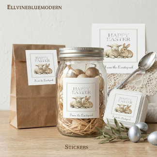 Vintage Watercolor Lamb & Rabbit Silver Easter Quadratischer Aufkleber