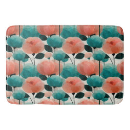 Vintage Watercolor Pink and Green Floral Badematte