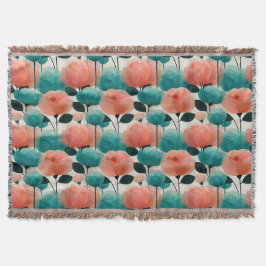 Vintage Watercolor Pink and Green Floral Decke