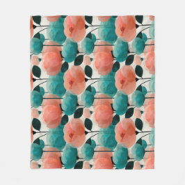 Vintage Watercolor Pink and Green Floral Fleecedecke