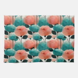 Vintage Watercolor Pink and Green Floral Geschirrtuch