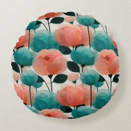 Vintage Watercolor Pink and Green Floral Rundes Kissen