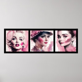 vintage watercolor pink girls 3/3 all in one poster