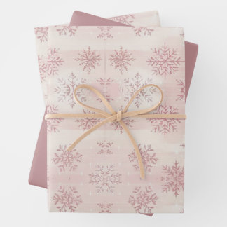 Vintage Watercolor Pink Winter Snowflake Christmas Geschenkpapier Set