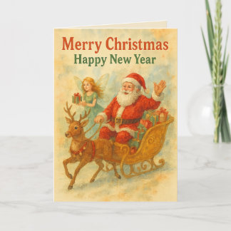 Vintage Watercolor Santa Sleigh Christmas,New Year Feiertagskarte