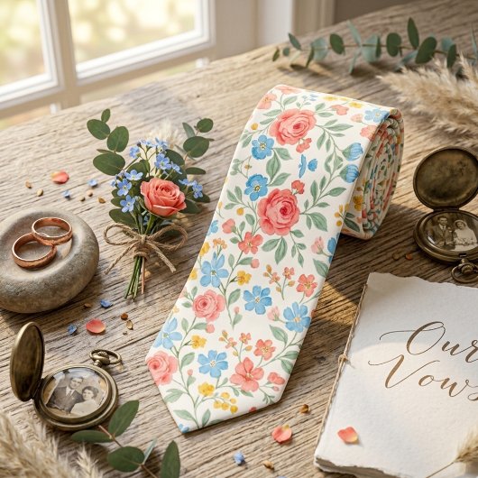 Vintage Watercolor Spring Garden Floral Krawatte