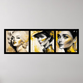 vintage watercolor yellow girls 3/3 all in one poster