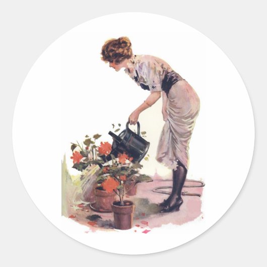 Vintage Watering-Blume Runder Aufkleber (Vorderseite)