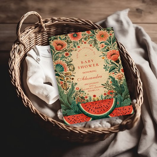 Vintage Watermelon Garden Botanical Baby Shower Einladung