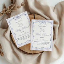 Vintage Wavy Border Blue Rocking Horse Baby Shower