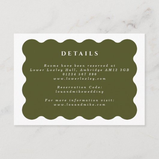 Vintage Wavy Green & White Wedding Details Begleitkarte (Vorderseite)