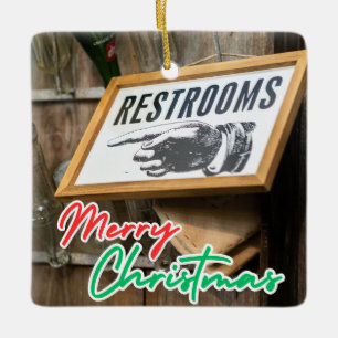 Vintage-WC-Schild mit zeigender Hand Keramikornament